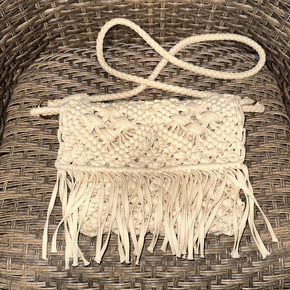 Mission Elegant Cream Woven Fringe Bag never carried